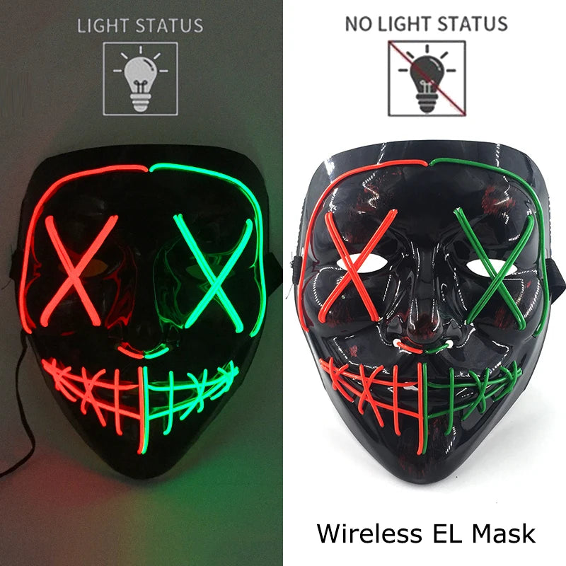 Light-Up EL Wire Party Mask for Halloween &amp; Cosplay