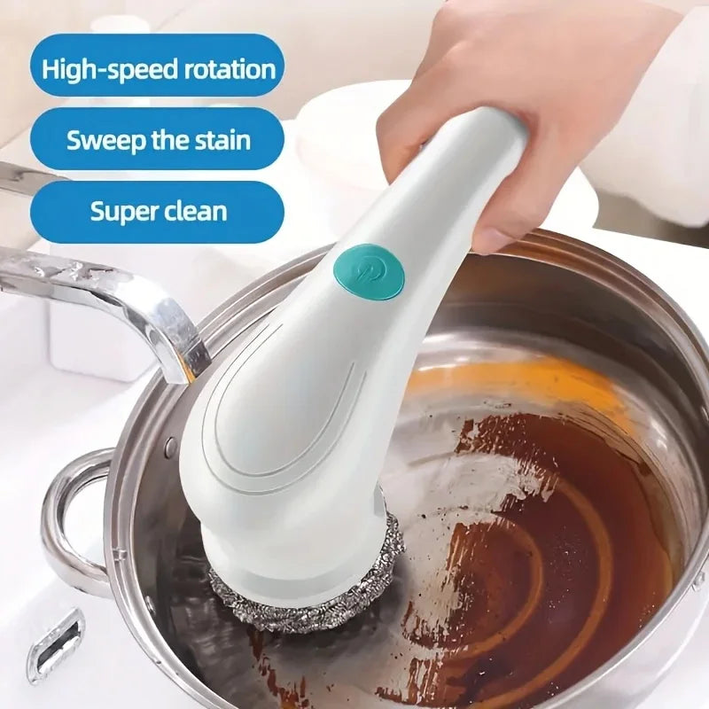Automatic Cleaning Brush – Sponge Material, Powerful Stain Removal, Multiple Brush Heads, Handle
