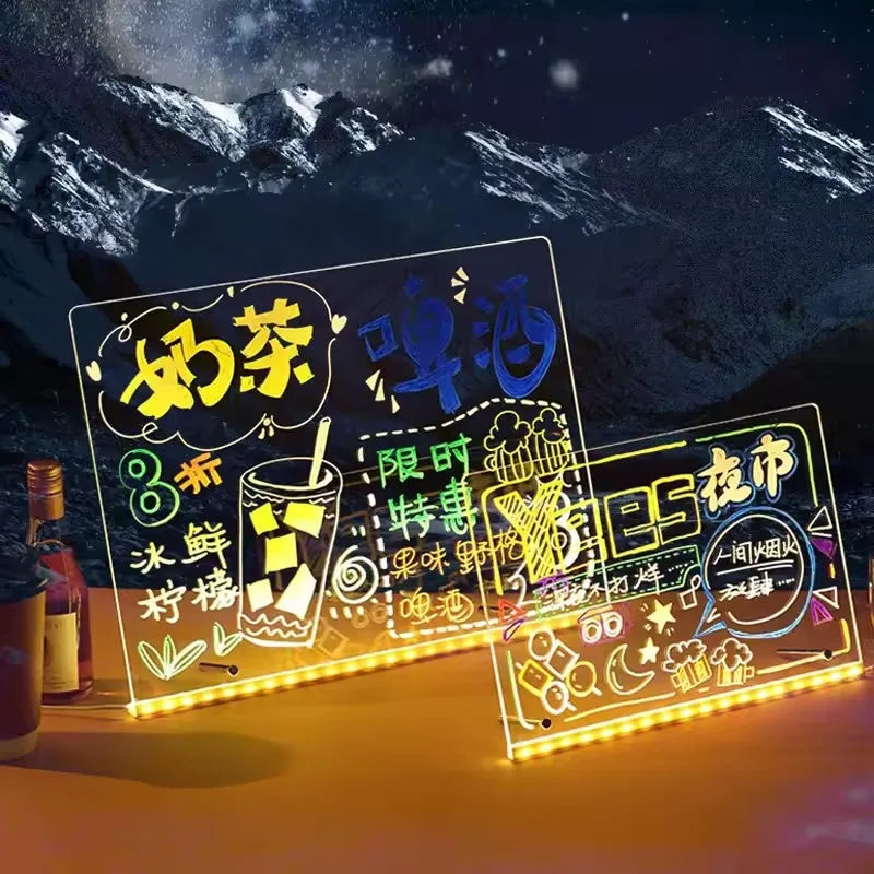 Drawing Board Light Up Acrylic Message Board Rewritable DIY Children's Glowing Drawing Board Message Lamp With 7 Colorful Pens