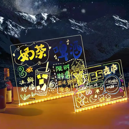 Drawing Board Light Up Acrylic Message Board Rewritable DIY Children's Glowing Drawing Board Message Lamp With 7 Colorful Pens