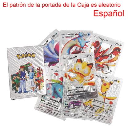55PCS Gold Foil Flash Cards | Pokémon-Style Novelty Collectible Card Set | English & Spanish | VMAX GX Inspired