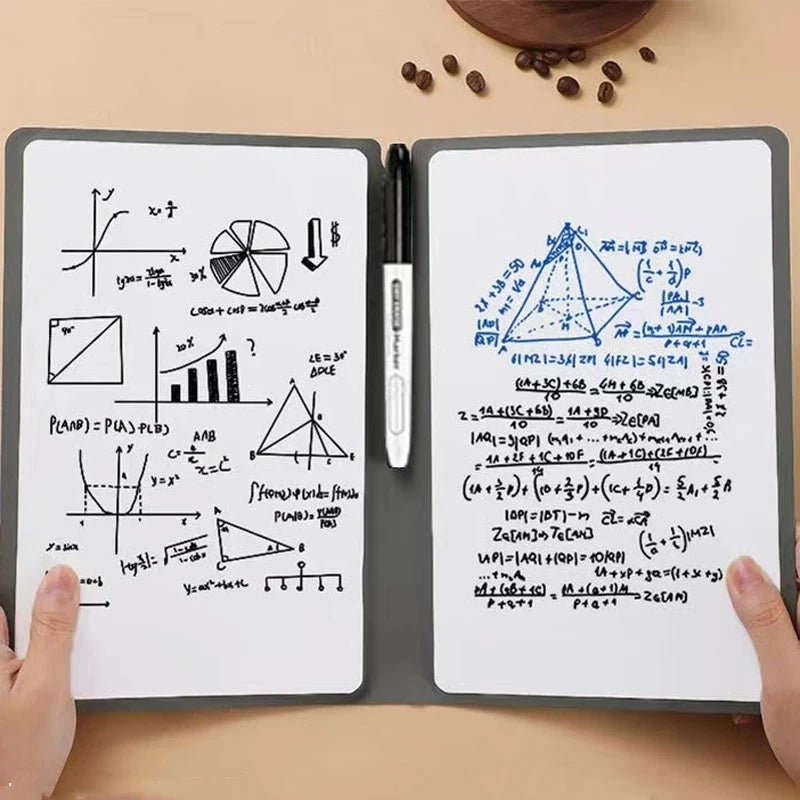 A5 Reusable Whiteboard Notebook | Leather Cover Weekly Planner | Includes Pen & Erasing Cloth