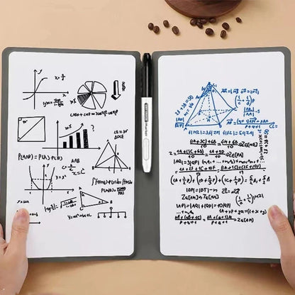 A5 Reusable Whiteboard Notebook | Leather Cover Weekly Planner | Includes Pen & Erasing Cloth