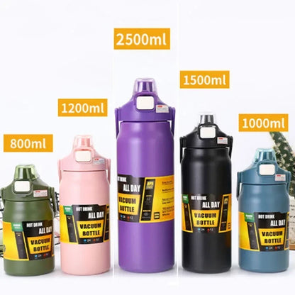 Thermos Vacuum Stainless Cup Thermal Cold Hot Insulated Stainless Steel Water Bottle with Straw Water Bottles