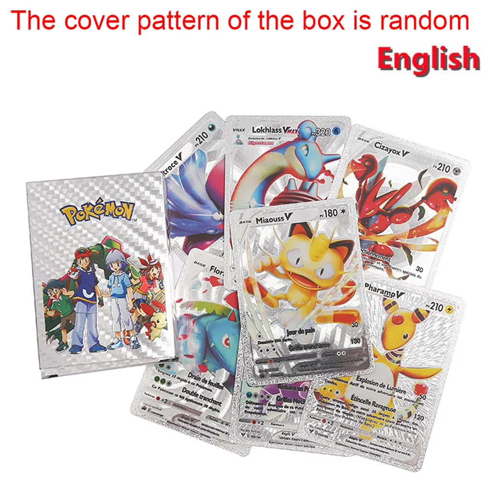 55PCS Gold Foil Flash Cards | Pokémon-Style Novelty Collectible Card Set | English & Spanish | VMAX GX Inspired