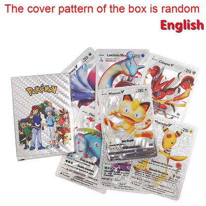 55PCS Gold Foil Flash Cards | Pokémon-Style Novelty Collectible Card Set | English & Spanish | VMAX GX Inspired