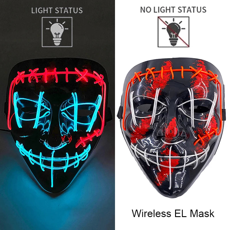 Light-Up EL Wire Party Mask for Halloween &amp; Cosplay