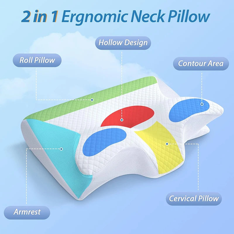 Memory Foam Cervical Pillow | 2-in-1 Ergonomic Neck Support for Better Sleep