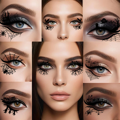 Halloween Eye Makeup Stickers – Pumpkin, Spider, Bat & Witch Eyeshadow Sticker Kit (12 pcs)