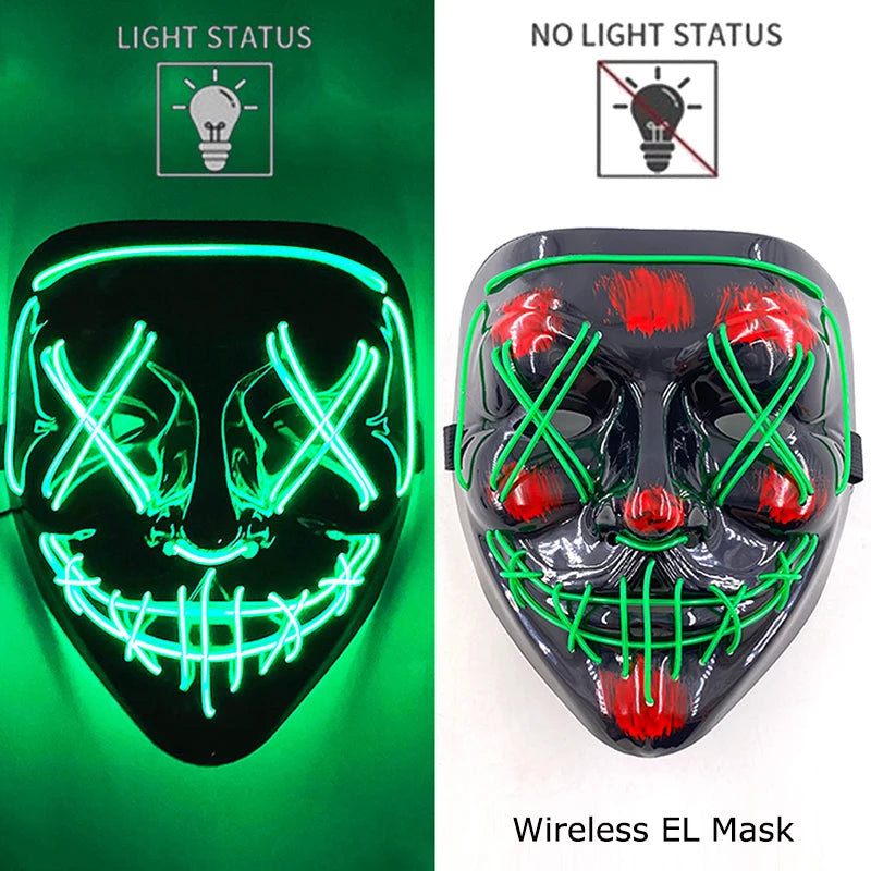Light-Up EL Wire Party Mask for Halloween &amp; Cosplay