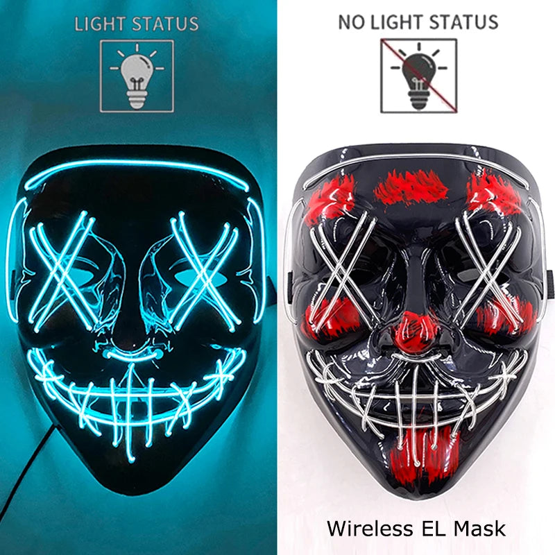 Light-Up EL Wire Party Mask for Halloween &amp; Cosplay