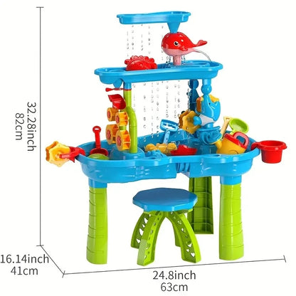 Kids Waterfall Beach Sand & Water Play Table | Indoor Outdoor Summer Toy