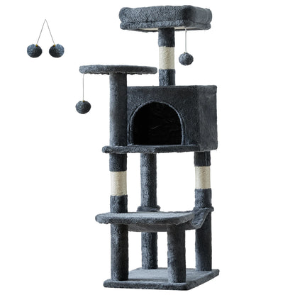 44" Cat Tree Tower for Indoor Cats | Multi-Cat Climbing Tower with Condo, Hammock, Sisal Scratching Posts & Perches | Tall Cat Tree for Large Cats & Kittens | Supports 2-3 Cats