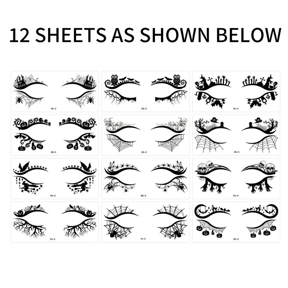 Halloween Eye Makeup Stickers – Pumpkin, Spider, Bat & Witch Eyeshadow Sticker Kit (12 pcs)