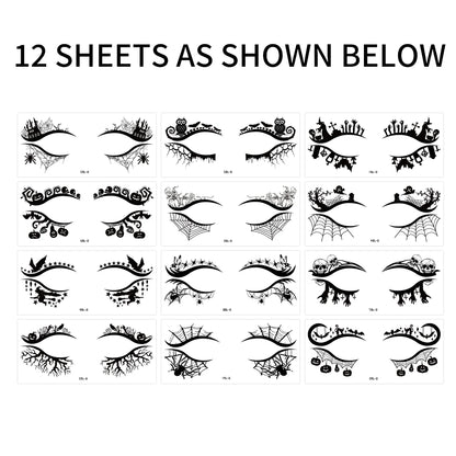 Halloween Eye Makeup Stickers – Pumpkin, Spider, Bat & Witch Eyeshadow Sticker Kit (12 pcs)