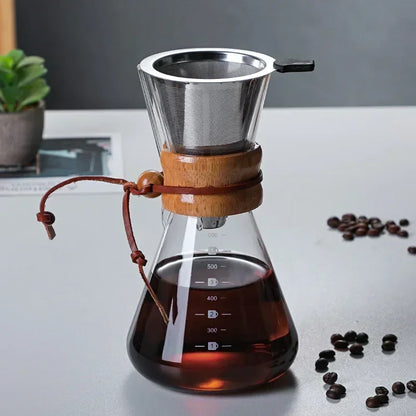 Pour Over Coffee Maker | Hand Glass Kettle with Stainless Steel Filter