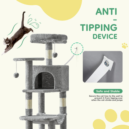 44" Cat Tree Tower for Indoor Cats | Multi-Cat Climbing Tower with Condo, Hammock, Sisal Scratching Posts & Perches | Tall Cat Tree for Large Cats & Kittens | Supports 2-3 Cats