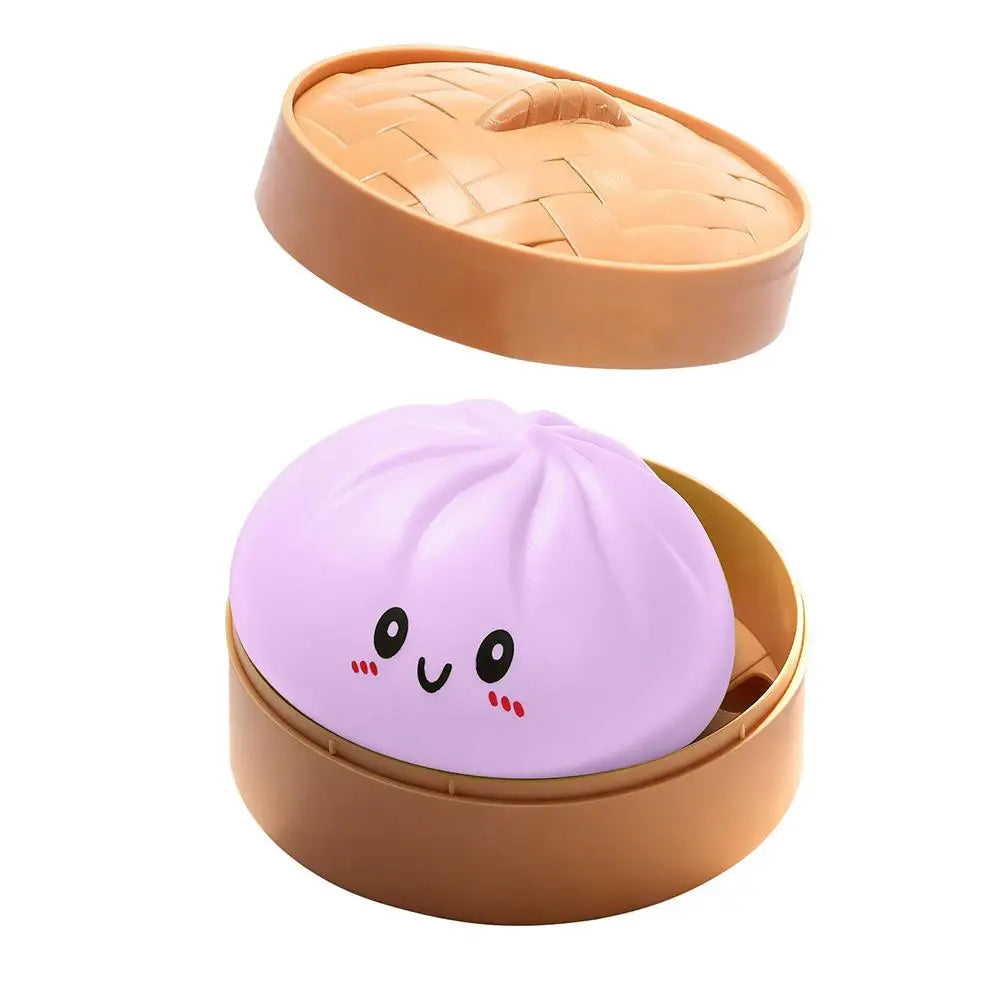 Glitter Dumpling Stress Ball Toy with Smile Face Unique Steamer Base Squeezable Dough Ball Birthday Gift for Girl Boy Adult