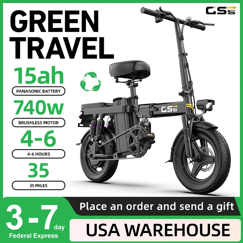 UPlee GS5 Folding Electric Bike – 740W Motor | 48V 15AH Battery | 20+ MPH Fat Tire Ebike for Adults