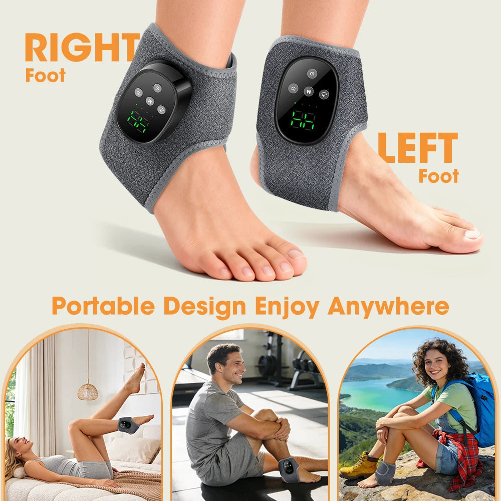 Cordless Heated Ankle Massager | Vibration Foot Wrap for Pain Relief & Relaxation