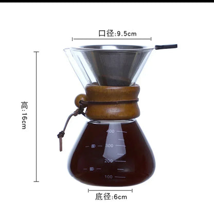 Pour Over Coffee Maker | Hand Glass Kettle with Stainless Steel Filter