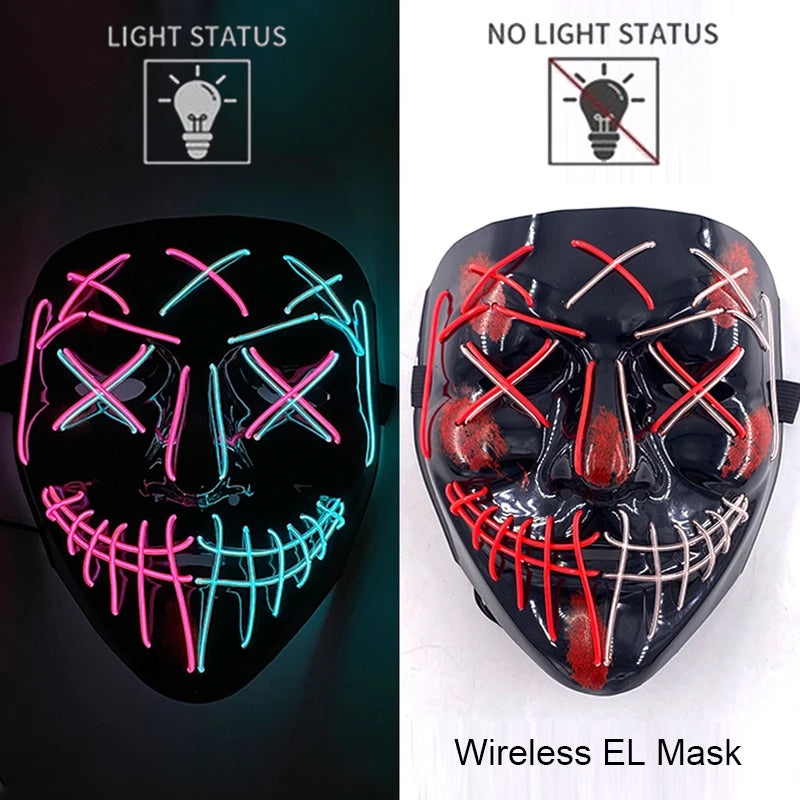 Light-Up EL Wire Party Mask for Halloween &amp; Cosplay