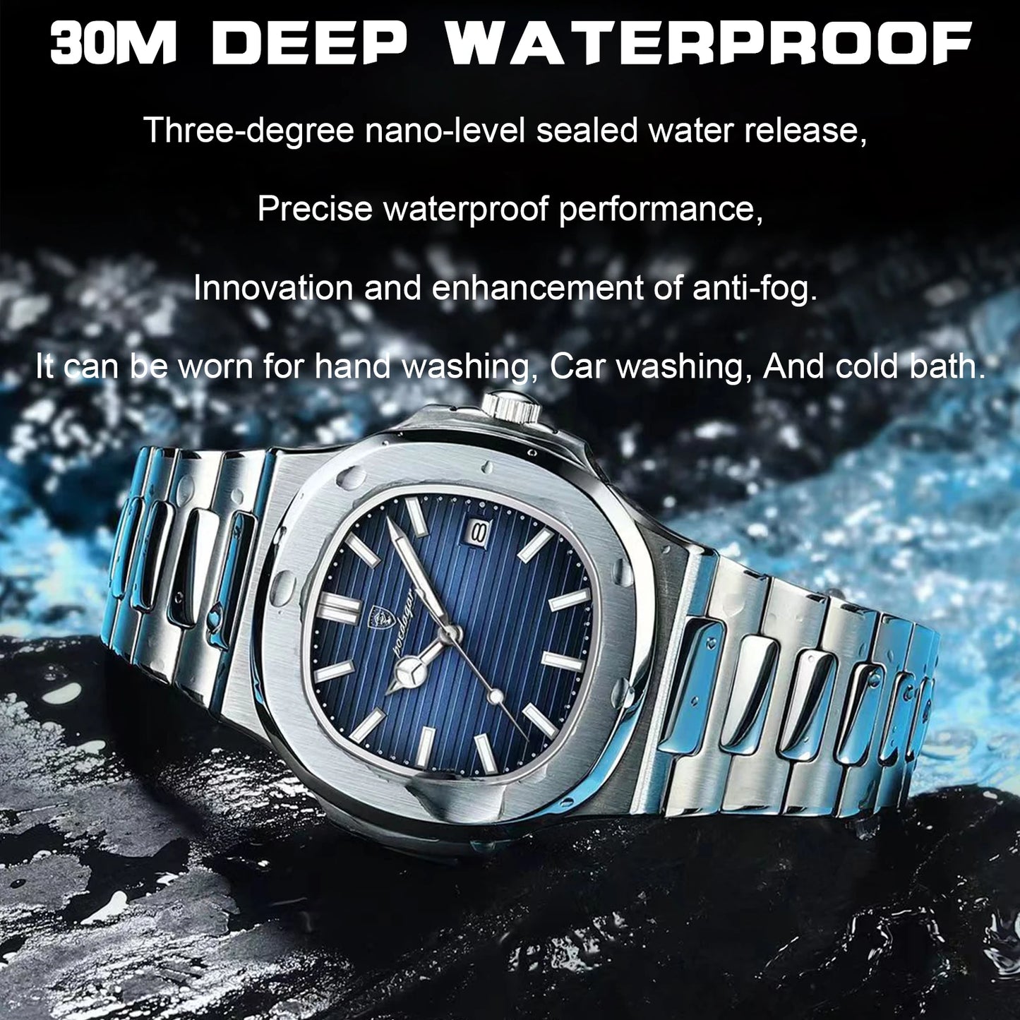 POEDAGAR Luxury Men's Watch – Waterproof Square Dial, Luminous Stainless Steel Quartz Watch, Perfect Father's Day Gift for Him