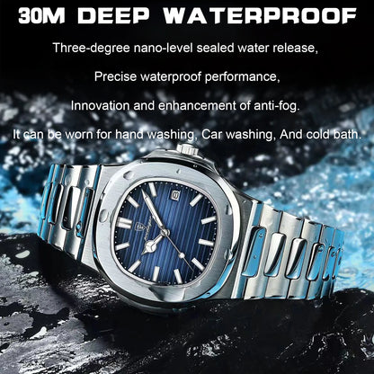 POEDAGAR Luxury Men's Watch – Waterproof Square Dial, Luminous Stainless Steel Quartz Watch, Perfect Father's Day Gift for Him