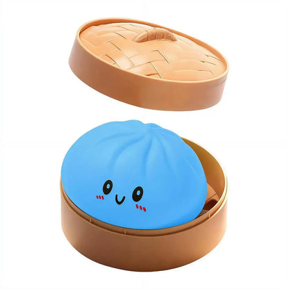 Glitter Dumpling Stress Ball Toy with Smile Face Unique Steamer Base Squeezable Dough Ball Birthday Gift for Girl Boy Adult