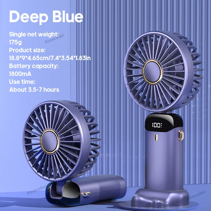 3-in-1 Portable Neck Fan – Handheld, Wearable & Desktop | 5-Speed USB Rechargeable Fan with LED Display & Phone Stand