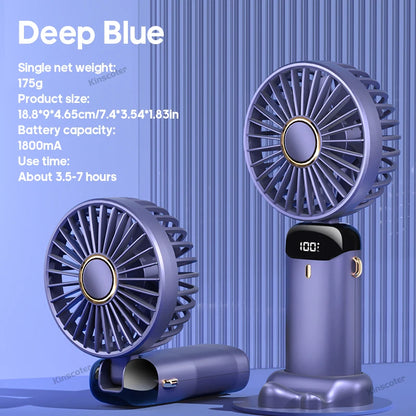 3-in-1 Portable Neck Fan – Handheld, Wearable & Desktop | 5-Speed USB Rechargeable Fan with LED Display & Phone Stand