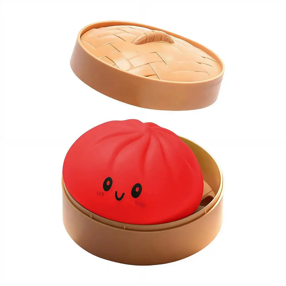 Glitter Dumpling Stress Ball Toy with Smile Face Unique Steamer Base Squeezable Dough Ball Birthday Gift for Girl Boy Adult