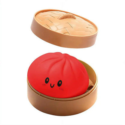 Glitter Dumpling Stress Ball Toy with Smile Face Unique Steamer Base Squeezable Dough Ball Birthday Gift for Girl Boy Adult