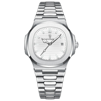 POEDAGAR Luxury Men's Watch – Waterproof Square Dial, Luminous Stainless Steel Quartz Watch, Perfect Father's Day Gift for Him
