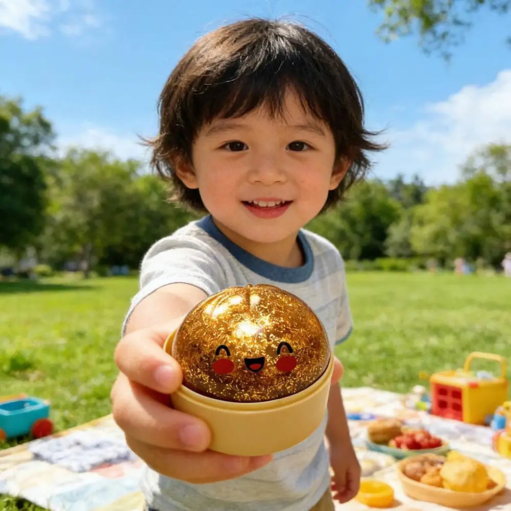 Glitter Dumpling Stress Ball Toy with Smile Face Unique Steamer Base Squeezable Dough Ball Birthday Gift for Girl Boy Adult