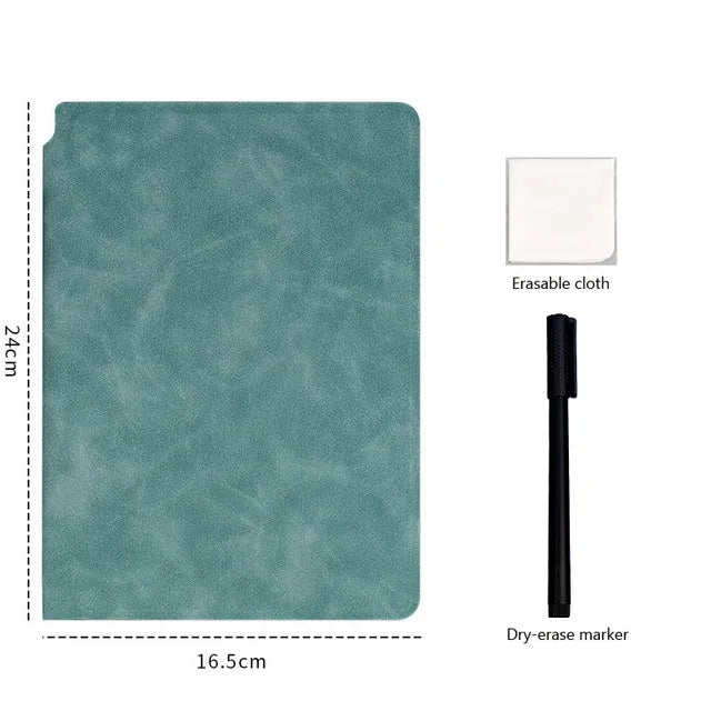 A5 Reusable Whiteboard Notebook | Leather Cover Weekly Planner | Includes Pen & Erasing Cloth