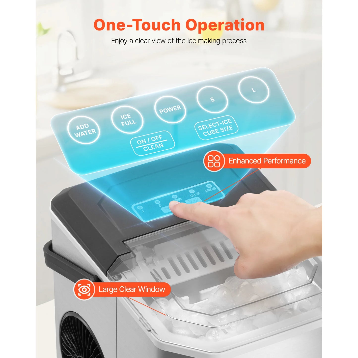 Countertop Ice Maker – 26 lbs/Day, 9 Cubes in 6 Min, Self-Cleaning, Portable