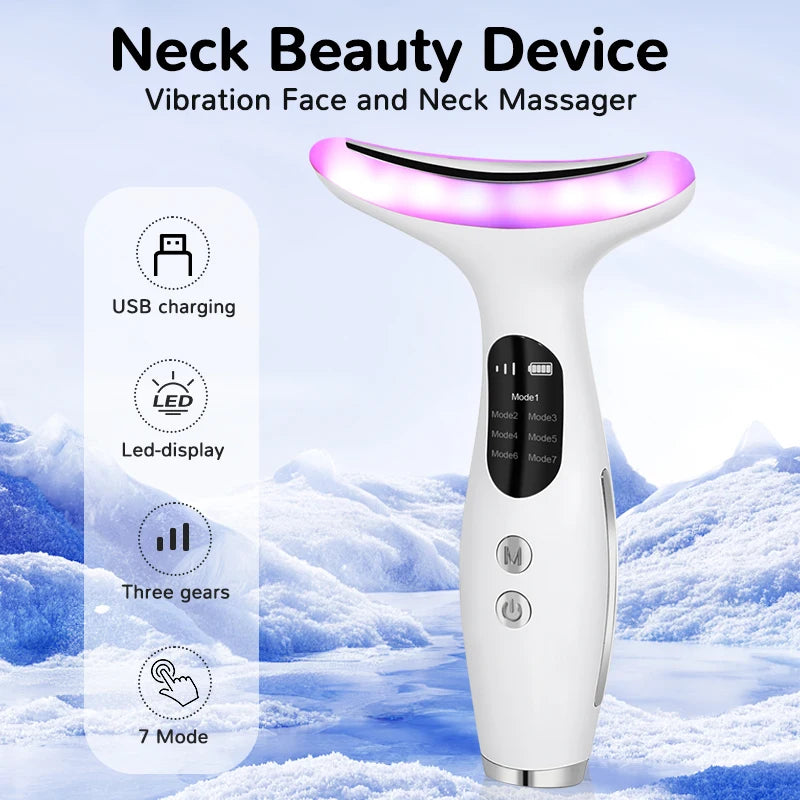 7-Color LED Neck & Face Massager | Vibrating Galvanic Skin Care Tool
