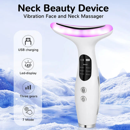 7-Color LED Neck & Face Massager | Vibrating Galvanic Skin Care Tool