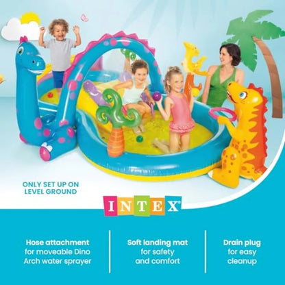 Large Dinosaur Inflatable Pool for Kids – Big Backyard Splash Pad Play Center for Toddlers & Children