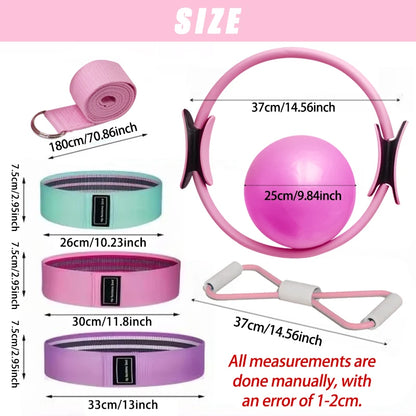 Pilates Ball and Ring Set - 7-Piece Home Workout Kit with Resistance Bands