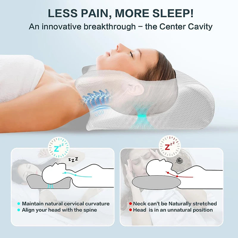 Memory Foam Cervical Pillow | 2-in-1 Ergonomic Neck Support for Better Sleep
