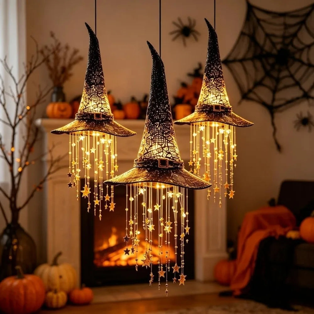 Light-Up Witch Hat Hanging Decoration for Halloween