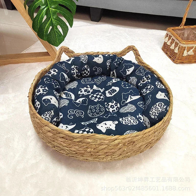 Cat Bed with Soft Cushion | Round Donut Pet Basket for Cats & Small Dogs | Cozy Handwoven Sleeping Nest | Available in 3 Sizes: 34cm, 40cm, 45cm