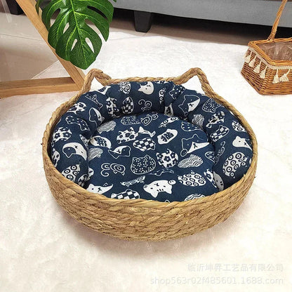 Cat Bed with Soft Cushion | Round Donut Pet Basket for Cats & Small Dogs | Cozy Handwoven Sleeping Nest | Available in 3 Sizes: 34cm, 40cm, 45cm
