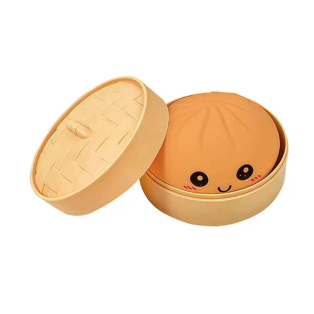 Glitter Dumpling Stress Ball Toy with Smile Face Unique Steamer Base Squeezable Dough Ball Birthday Gift for Girl Boy Adult