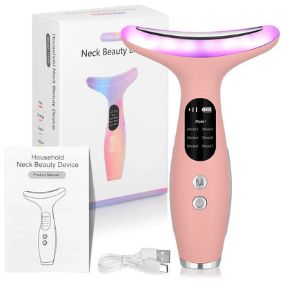 7-Color LED Neck & Face Massager | Vibrating Galvanic Skin Care Tool