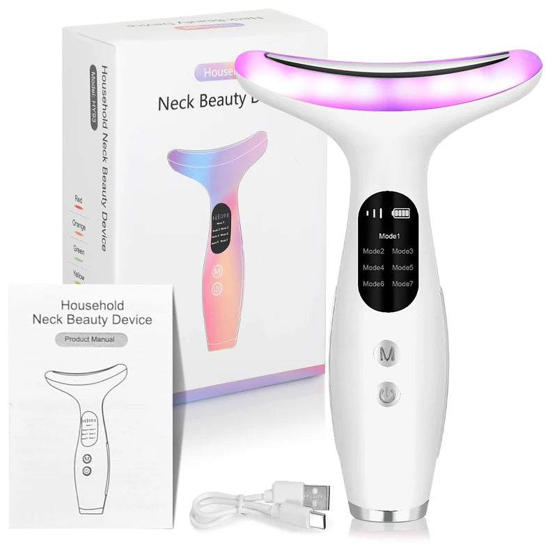 7-Color LED Neck & Face Massager | Vibrating Galvanic Skin Care Tool
