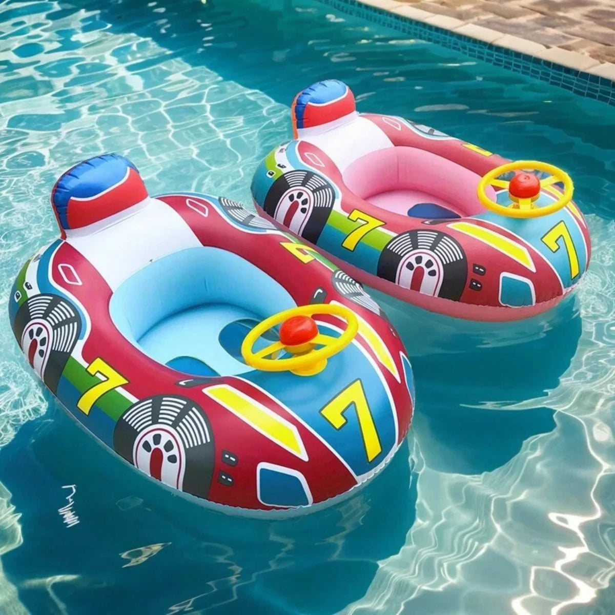 Baby Pool Float with Handles — Cute Car Design Inflatable Swim Ring for Toddlers & Kids