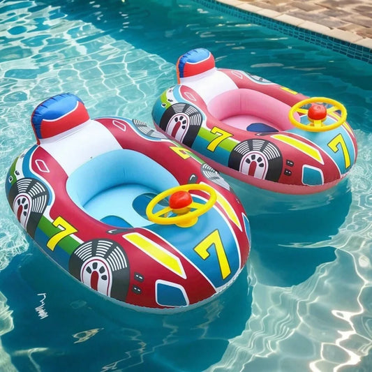 Baby Pool Float with Handles — Cute Car Design Inflatable Swim Ring for Toddlers & Kids